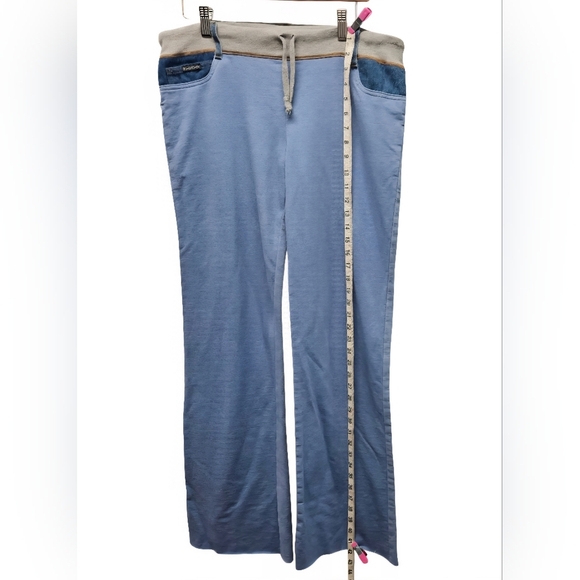 Bebe Y2k Drawstring Lounge Pants Denim Accents Wide Leg Flare Blue Size Large - Picture 11 of 16